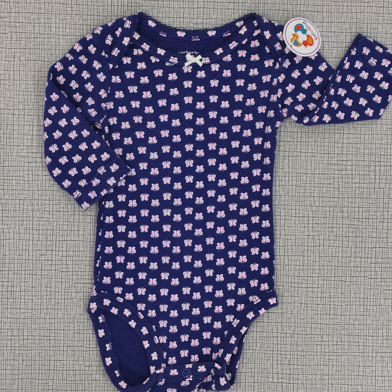 Body manga larga azul oscuro con diseño de mariposa